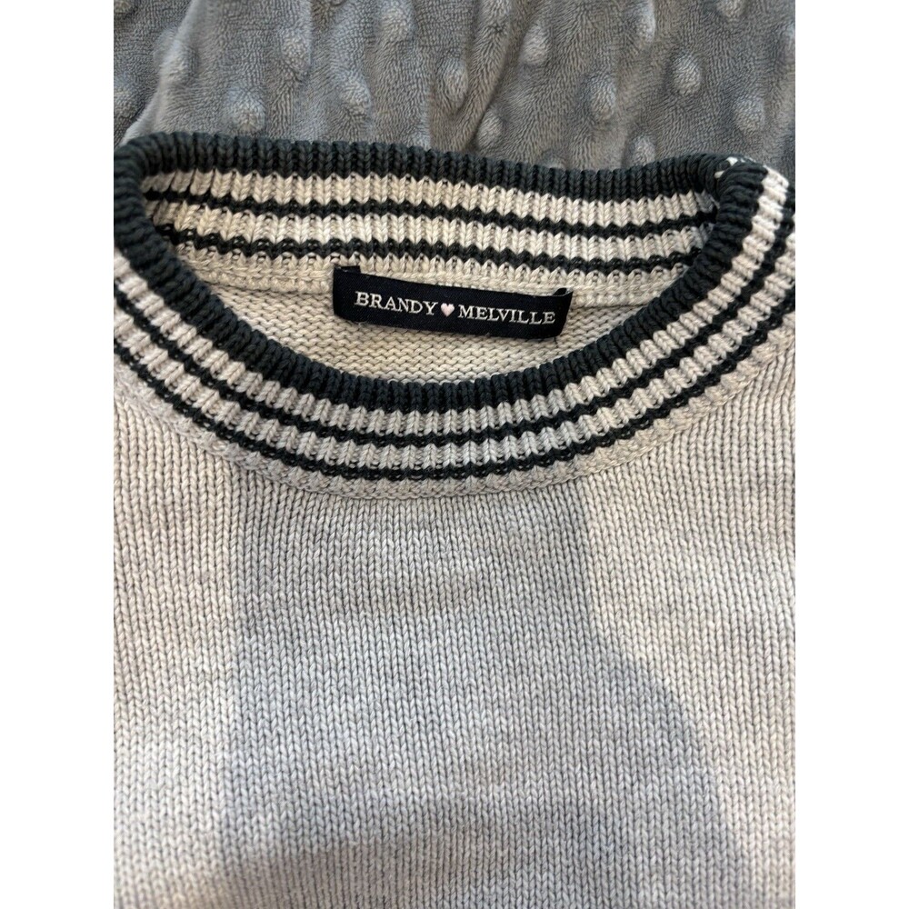 Brandy Melville Women's cream Knit Striped green Trim Crewneck Sweater S - Picture 2 of 7